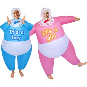 2 Packs Hilarious Inflatable Baby Costumes Boy and Girl Cosplay Adult Size Blow up Suit Outfit for Gender Reveal Party/Birthday/Halloween