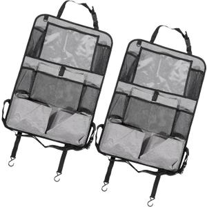 ACROPIX Car Back Seat Organizer Backseat Kick Mat Protector with Touch Screen Tablet Holder 7 Pockets Storage Bag Oxford Cloth Gray - Pack of 2