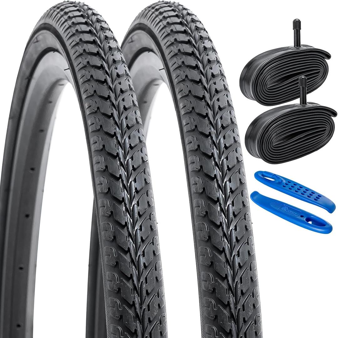 YUNSCM 2-PCS 26" Road Bike Tires 26 x 1.50/40-559 and 26" Heavy Duty Bike Tubes Schrader Valve Compatible with Road Bike 26x1.5 26 x 1.50 26X1.50 Bicycle Tires and Tubes(Y-1036)