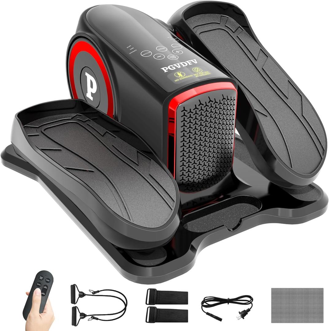 Under Desk Elliptical Machine, Elliptical Leg Exerciser with Bluetooth Speaker, 12 Adjustable Speeds, Auto & Manual Modes, Remote Control & LCD Touchscreen Ideal for Seniors (Red-Classical)