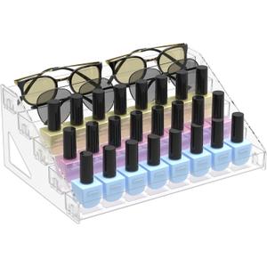 5 Tier Nail Polish Organizer Holder | Multi-Purpose Storage Rack for Eyeshadow Palettes, Sunglasses, Eyeglasses & Essential Oils - Clear Acrylic Vanity Countertop Display Stand Holds 50+ Bottles