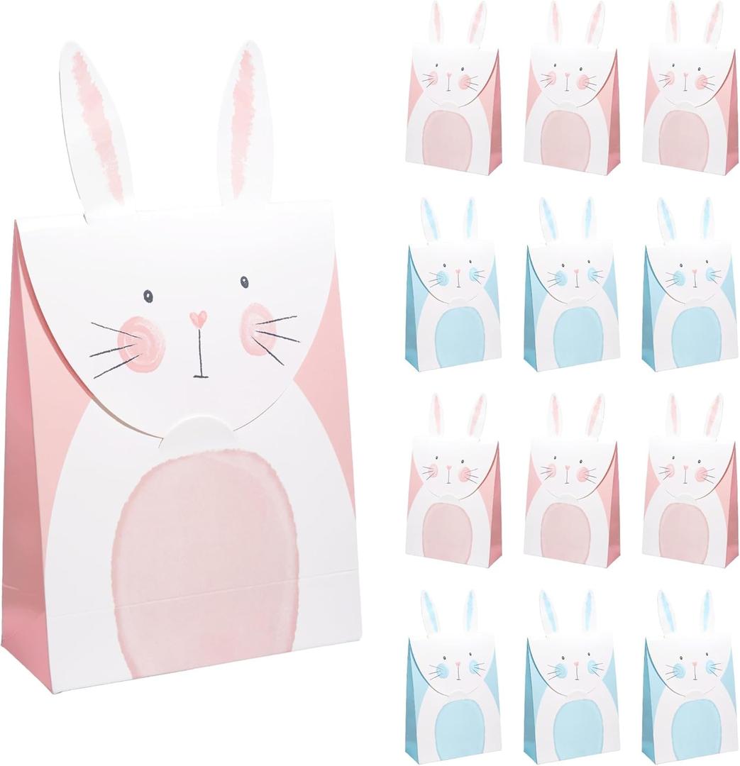 Cheerland Bunny Party Favor Bags - Pink and Blue, Rabbit, Easter, 12 Count, 8 x 4.7 x 2 inches