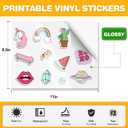 100 PCS Sticker Paper for Inkjet Printer, Printable Vinyl Sticker Paper Dries Quickly Vivid Colors, 8.5"x11" Tear Resistant Printable Vinyl, Glossy White, Inkjet & Laser Printer