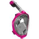 QingSong Full Face Snorkel Mask, Snorkeling Gear with Camera Mount, Foldable 180 Degree Panoramic View Anti-Fog Anti-Leak, Snorkeling Set for Kids Adults (Pink Gray)