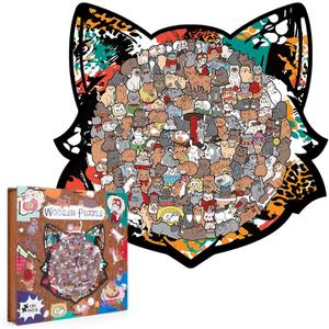 Cat Shaped Wooden Jigsaw Puzzle, 135 Piece Unique Cat Wood Puzzle, Morandi Color Puzzle Home Decor for Adults&Teens, Relaxation Puzzle Gift for Cat Lovers