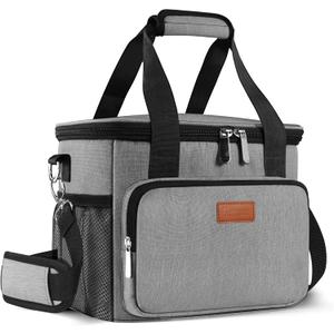 Femuar Lunch Bags for Women/Men, Insulated Lunch Bag for Work Office Picnic - Large Lunch Cooler Bag Leakproof Lunch Box with Adjustable Shoulder Strap for Adults - Grey (15L)