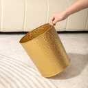 Venalys Gold Hammered Metal Trash Can Wastebasket, Decorative Stylish Garbage Can Waste Basket, Modern Farmhouse Round Trash Bin for Bathroom, Bedroom, Kitchen and Office (Large)