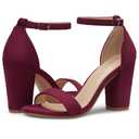 PARTY Women's Chunky Block Heels Open Toe Ankle Strap 3 Inch Heeled Sandals Comfortable for Wedding and Prom,Burgundy, Size-7.5