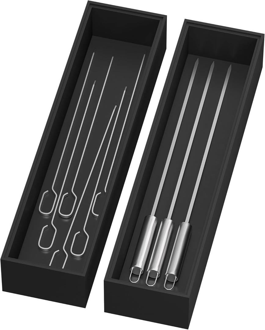 Lixple Bamboo Drawer Organizer, Narrow Silverware Organizer for Kitchen, Stackable Utensil Organizer, 2 Pcs Flatware Organizer, Wooden Storage Box Tray (Black, 12 X 3 X 2 Inch)