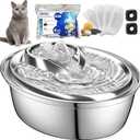 Cat Water Fountain Stainless Steel, 3L Automatic Pet Drinking Fountain for Cats Inside, Dog Water Dispenser with Adjustable Water Flow and 6 Replacement Filters for Cats, Dogs