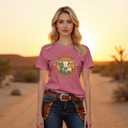 Western Shirts for Women Cactus T-Shirt Country Themed Tee Tops (Pink, XL)