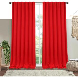 Red Solid Panel Curtains, 63 Inches Long, Set of 2, 100% Cotton, Light Filtering for Privacy, Bold Farmhouse Dcor, Great for Bedroom, Living Room, 54" W x 63" L