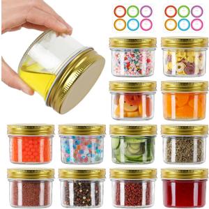 AuroTrends Small Mason Jars 4 oz 12Pcs with Gold Lids, 4 oz Mason Jars with Lids/Small Canning Jars for Candle Making/Jams/Jellies/Spices
