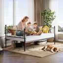 Daybed without Trundle, Trundle Bed Twin with Heart-Shaped Headboard, Sturdy Metal Sofa Bed, Heavy-Duty Metal Bed Frame Support, for Living Rooms, Bedrooms, and Guest Rooms, Easy Assembly, Black
