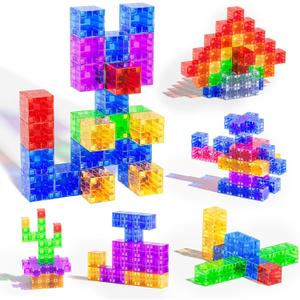 56PCS Magnetic Blocks, Transparent Magnetic Cubes, Magnet Building Blocks for Toddlers 3+, Montessori Toys, Preschool STEM Educational Sensory Magnet Toys for Kids Ages 3-5 Year Old Boys and Girls