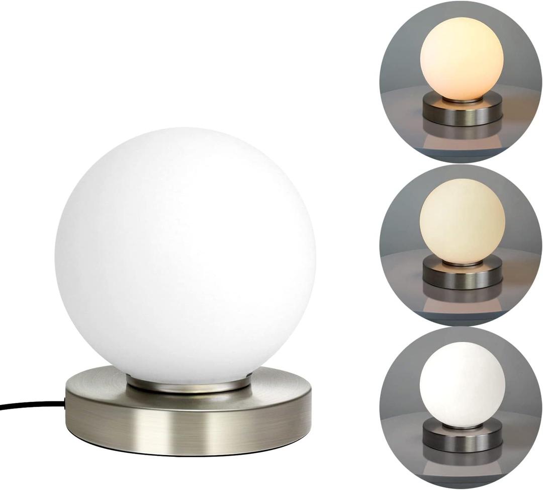 Small Table Lamp, LED Table Lamp with Eye-caring Glass Lampshade Desk Lamp Dimmable 3 Color Changing, 10 Brightness Levels Reading Table Lamp Warm & White Nightstand Lamp with Memory Function