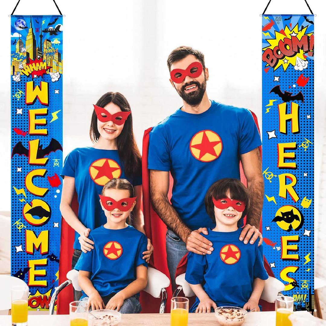 Chinco Store Hero Decorations Backdrop Porch Sign Banners Welcome Hanging Decoration for Super Fun Hero Party Wall Adornment Classroom Door Sign