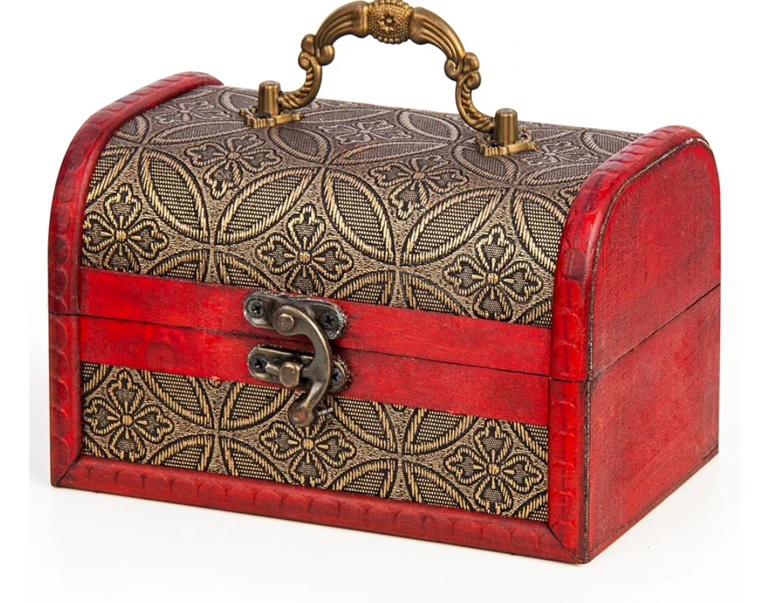 Vintage Wooden Jewelry Boxes, Handmade Decorative Treasure Trinket Chests Storage Organizer, Wood Gift Holder Case Box for Ring Earring Necklace Keepsake Ceremony Women 5.89" (Red Brown)