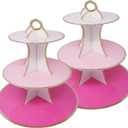 3-Tier Dessert & Cupcake Decorative Serving Tray Stand for Birthdays and All Themed Parties & Events, 2 Serving Towers Per Pack (Pink Ombre)