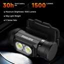Philips SFL3255 LED Headlamp Rechargeable,1500 Lumens Super Bright Aluminium Magnetic Attraction Head Light Flashlight,Adults-Camping Accessories Gear,5 Modes for Outdoor Setting,USB Cable Included