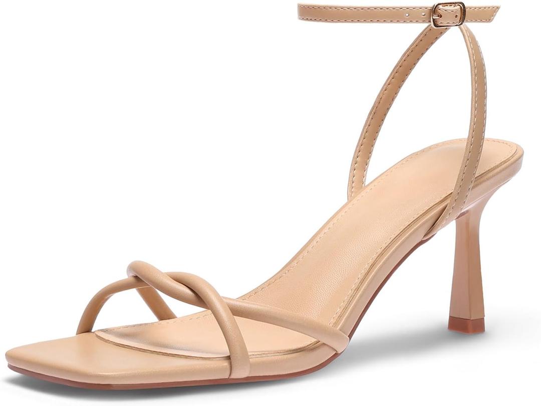 Womens Sandals Strappy Kitten Heels for Women Square Open Toe Strappy Heels Comfortable Heels for Party, Wedding and Daily Wearing,