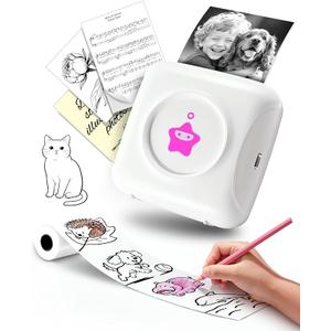 Vretti Mini Pocket Printer Portable Thermal Printer with 1 Roll Sticker Paper, Bluetooth Mini Printer for iPhone & Android, TP2Y Inkless Sticker Maker for Notes, Photos, Labels, DIY