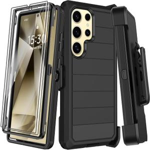 for Samsung Galaxy S24 Ultra Case with Belt Clip Holster & Kickstand,2X Screen Protector,Heavy Duty Shockproof Drop Protection Military Grade Full Body Rugged Phone Cover (6.8") (Black)