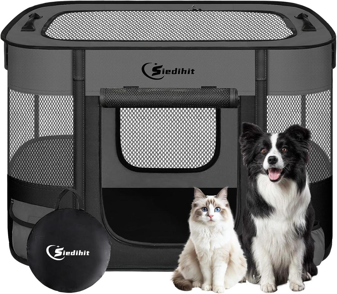 Dog Playpen,Cat Pet Puppy Pen,Portable Playpens for Dogs Indoor Outdoor Travel Camping Use,Foldable Dog Kennel Tent Crate for Rabbit Small Animals with Carrying Case (Grey, Small)