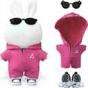 17cm Doll Clothes& Accessories (No Doll), Outfit Set with 3-Piece, Pink Hooded Jumpsuit, Sunglasses& Canvas Shoes