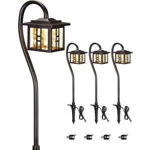 LITFIT Low Voltage Landscape Lighting 4-Pack, Aluminum 12V 3000K Electric Pathway Lights, Waterproof ORB Color Wired Path Lights with Connectors for Walkway Yard Garden, 50000H Integrated LED
