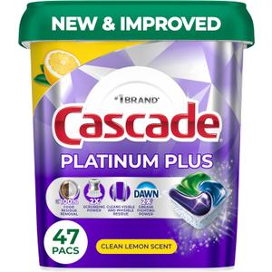 Cascade Platinum Plus Dishwasher Pods, Dishwasher Detergent, Dish Detergent Soap, Lemon, 47 Count