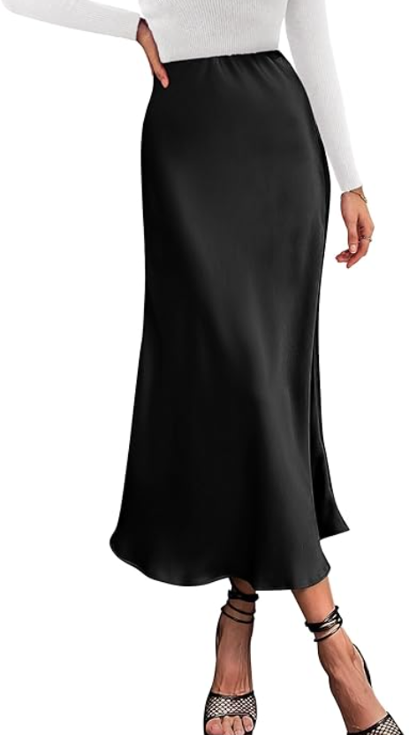 BTFBM 2025 Womens Summer Fall Long Satin Skirt Silk Elegant High Waist Cocktail Party Wedding Flowy A-Line Midi Skirts