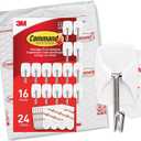 Command Small Wire Toggle Hooks, Damage Free Hanging Wall Hooks with Adhesive Strips, No Tools Wall Hooks for Hanging Organizational Items in Living Spaces, 16 White Hooks and 24 Strips