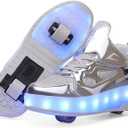 YTFCstep Roller Skate Shoes for Boys and Girls Kids LED Light Up Fashion Sneakers with Rechargeable and Detachable Wheels The Gift for Party Birthday Christmas Day,6.5 Big Kid,Silver, 40