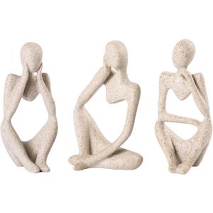 Thinker Statue Gold Decor Abstract Art Sculpture, Golden Resin Collectible Figurines for Home Living Room Office Shelf Decoration,Great Gifts Ideas (Sandstone)