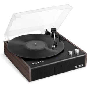 Victrola Eastwood Bluetooth Record Player 3-Speed Turntable, Premium MM Cartridge, Vinyl Stream for Wireless Streaming, Removable Dust Cover, Built-in Speakers (Espresso)