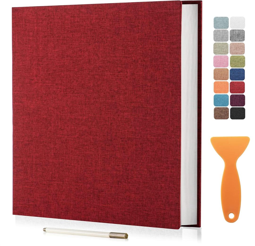 Large Photo Album Self Adhesive Scrapbook Album for 46 810 Pictures DIY Magnetic Linen Cover Album 60 Pages for Family Wedding Gifts with Metal Pen and Plastic Board