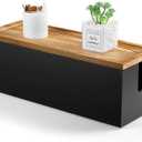 Large Cable Management Box, Wooden Cord Organizer Box for Desk, Floor, Office to Hide Extension Cords Power Stripes Surge Protectors Chargers Wires, Black
