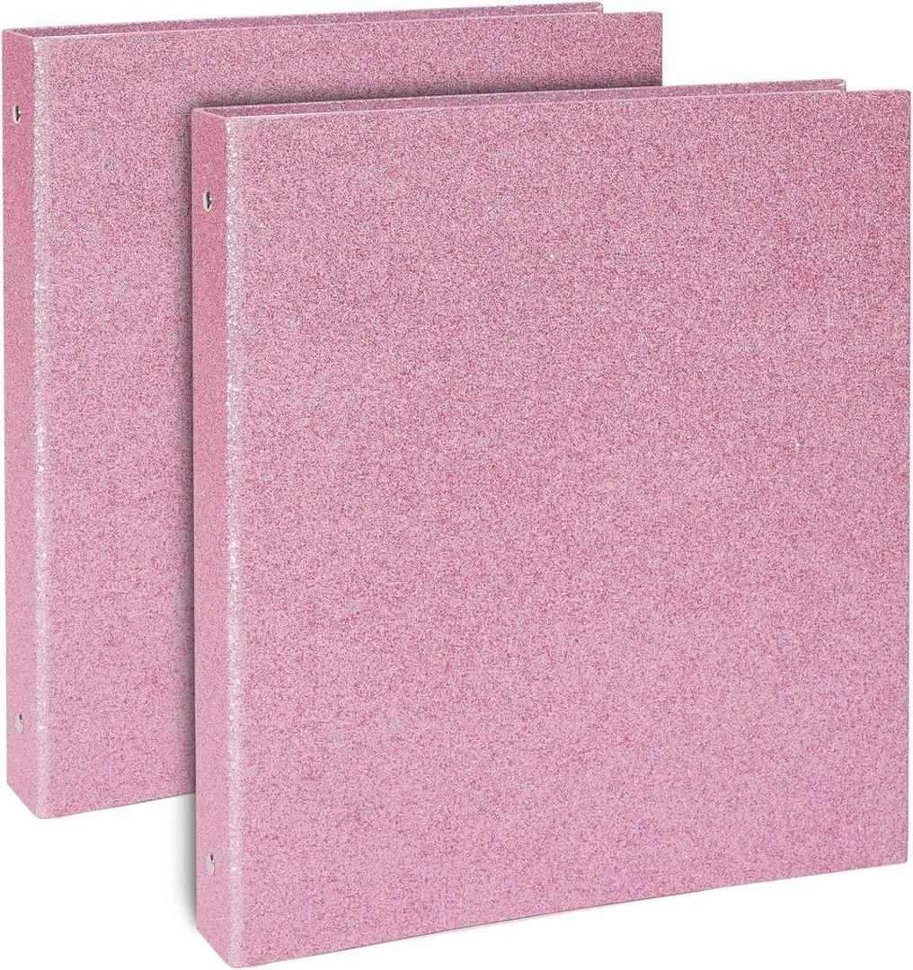 Paper Junkie 3 Ring Binder - Sparkly Pink Glitter Cover with File Folder Pockets - 2-Inch Rings with 350-Sheet Capacity - Portfolio Binder for School Supplies - Pack of 2-11 x 12 in