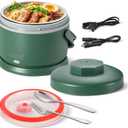 Electric Lunch Box for Adults 40 oz Portable Food Warmer 12V/24V/110V/220V Heated Lunch Box for Work, Office, Car, Travel, Home Use (Green)