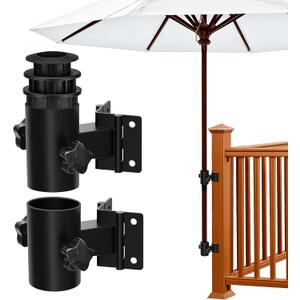 Deck Umbrella Mount, Stainless Steel Patio Umbrella Holder, Heavy Duty Outdoor Umbrella Bracket Clamp, (Fit Max OD 2 inch), Multiple Mounting Options to Save Deck Space, Black