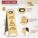 MorningRo 2 Pcs 24 Inch Stainless Steel Wet Floor Sign, Gold Heavy Duty Caution Wet Floor Sign Double Sided Portable Foldable Bilingual Safety Warning for Restaurant Restroom Office Avoid Fall
