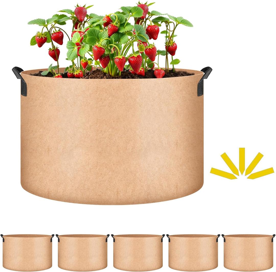 Simple Deluxe 5 Pack 20 Gallon Grow Bags, 300G Vegetable/Flower/Plant Fabric Pots with Handles, Heavy Duty Thickened Nonwoven Planting Bag with 5 Pcs Plant Labels