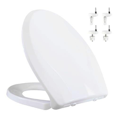 White Elongated Toilet Seat, Soft-Close Toilet Seat, Non-Slip Seat Bumpers, Quick Release Toilet Seat Hinge Easy Clean, Easy Installation, Stainless Steel hardware, 1 Pack (KP103)