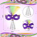 Queekay Mardi Gras Mask Miniature Tree Topper Masquerade Masks with Feather Decorations 4 Inches Mini Purple Green Gold Tree Ornaments for Christmas Carnival Party Decor