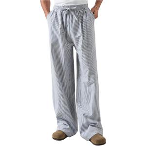 OYOANGLE Men's Striped Print Drawstring Pants Lightweight Beach Yoga Trouser Vacation Slacks Pants (X-Large, Blue)