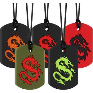 Chew Necklaces for Sensory Kids, Oral Sensory Chewy Toys for Chewers with ADHD, SPD, Autism, Silicone Chewing Necklace (5Packs)