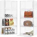 Purse Organizer For Closet 8 Pack Stackable Storage Bins With Lids Clear Plastic Handbag Organizer Purse Storage With Magnetic Door Display Case For Cosmetic Hats, Clear White