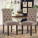 COLAMY Button Tufted Dining Chairs Set of 2, Parsons Upholstered Fabric Dining Room Chairs Kitchen Chairs with Wood Legs and Padded Seat, Taupe