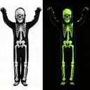 Kids Glow Skeleton Costume: Boys Girls Glowing Skeletons Clothing 4 Set for Holloween Cosplay Party (L (7-9 year))